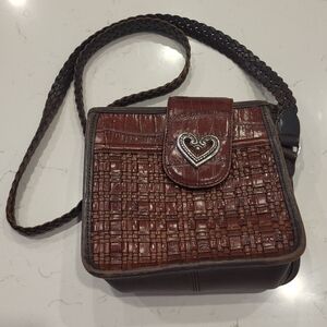 BRIGHTON Gloria Mahogany Brown Croc Embossed Woven Leather Shoulder Purse Bag